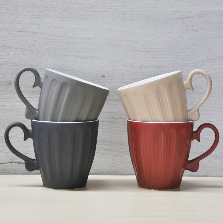 Matt color glazed ceramic embossed cup mugs